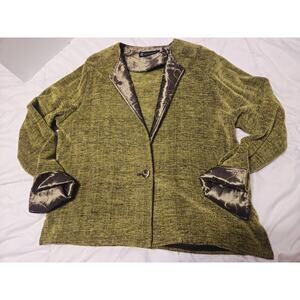 LYNN YARRINGTON Rust Chenille Blazer Coat Green Fairy Cottagecore Sz M Academia